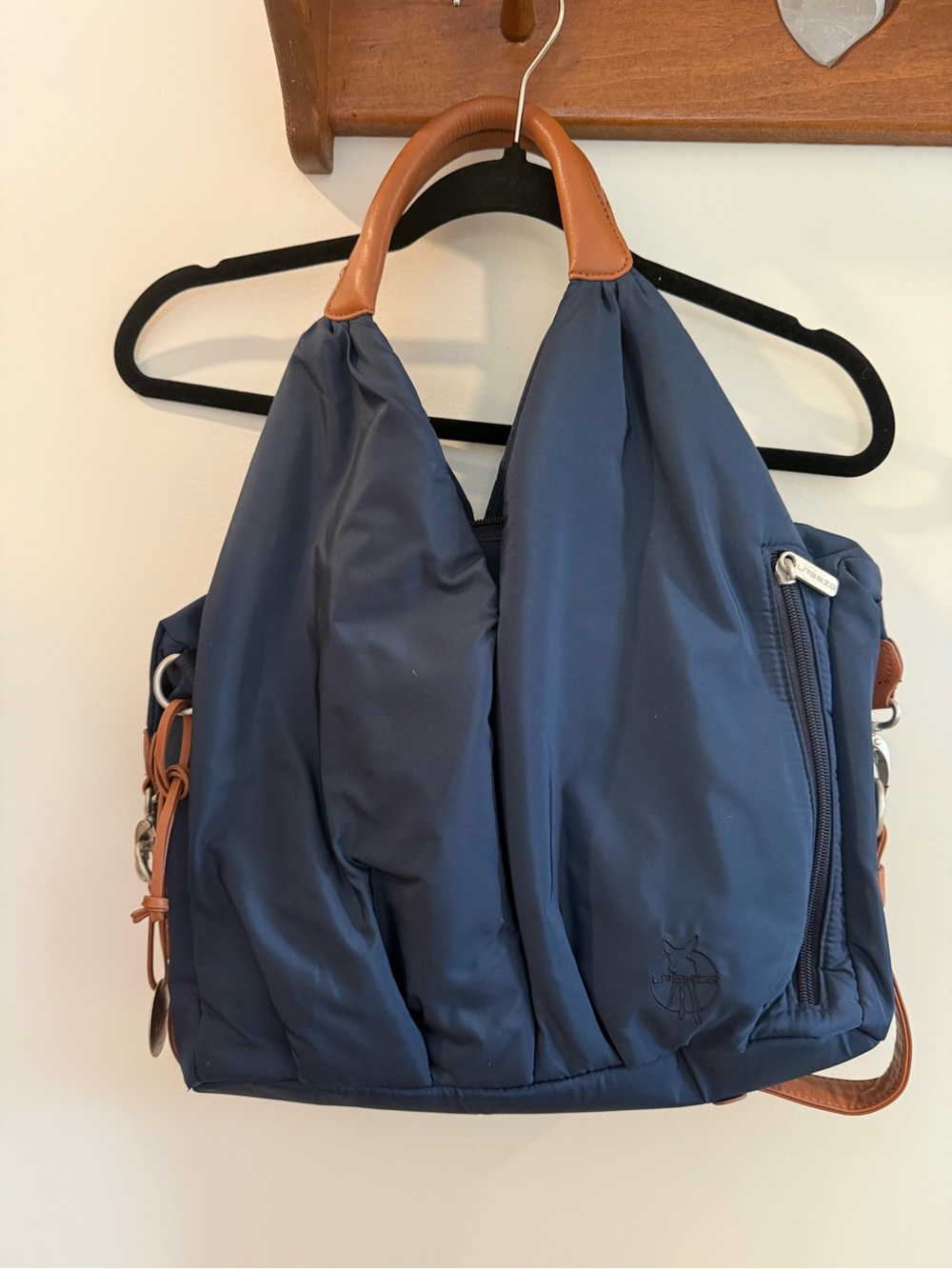 Navy Tote with Brown Trim - Stylish Everyday Shoulder Bag